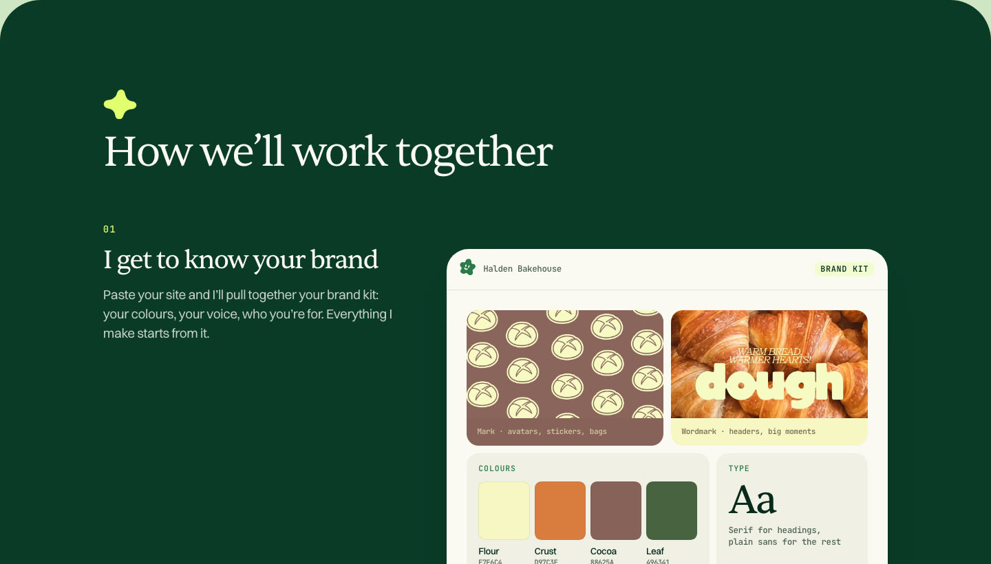 A brand kit for a bakery, with its mark, wordmark, colours and type
